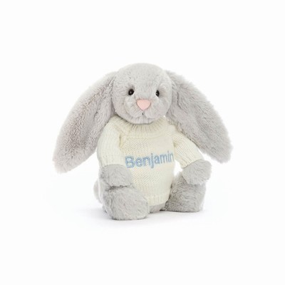 Jellycat Bashful Silver Konijn with Cream Jumper | QY8217569